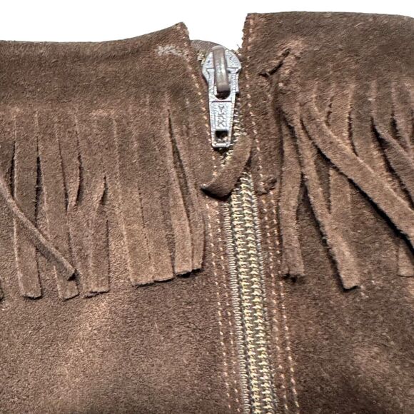 Vintage Boho Boots Size Narrow 36 (5.5/6) Brown Fringe Leather Suede Boots *flaw - Picture 10 of 16